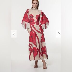 Karen Millen NWT Applique Organdie Floral Graphic Maxi Dress